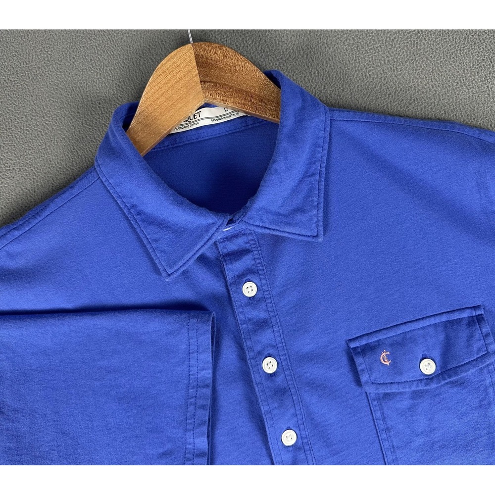 Criquet Polo Shirt Mens Large Blue Organic Cotton Minimalist Pocket Front Luxe